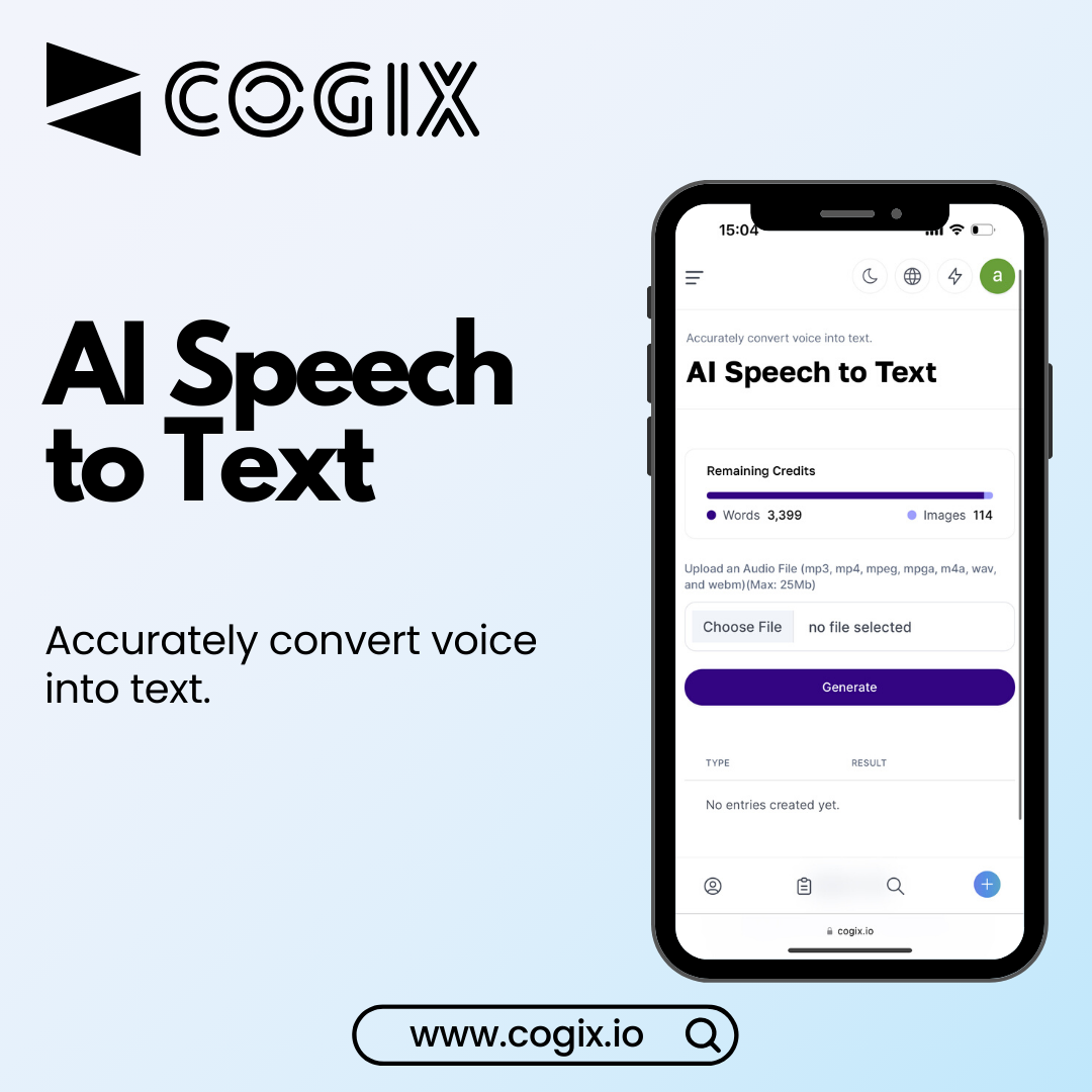 Transcribe with precision using CogiX AI Speech To Text!