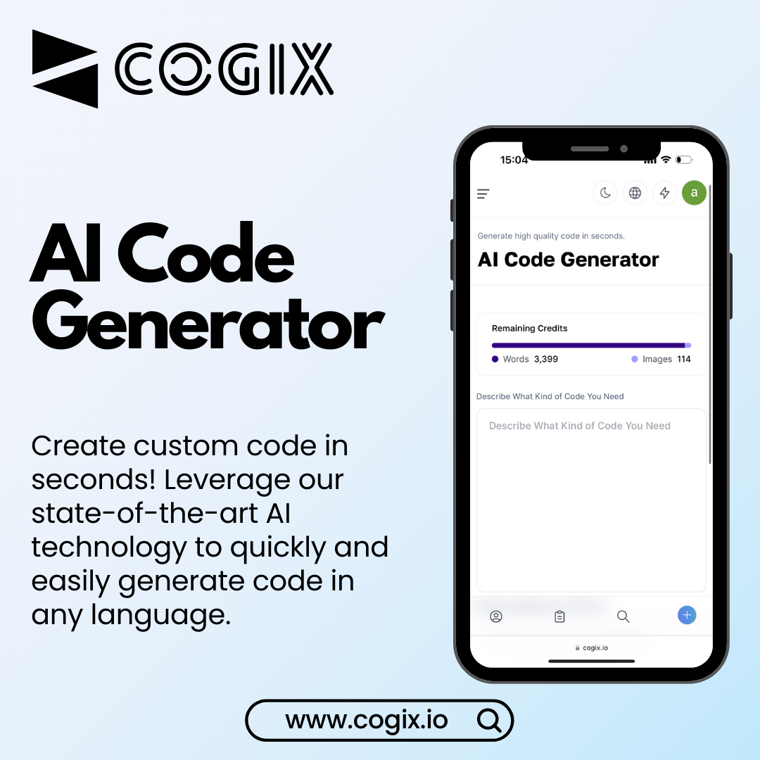 Enhance your coding efficiency with CogiX AI Code Generator!